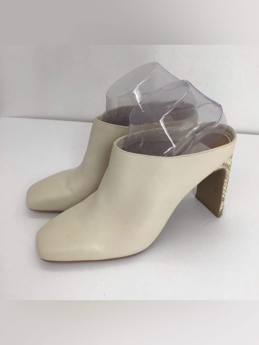 Dolce Vita Kira Leather Square Toe Reptile Print Mules Ivory Career Size 9